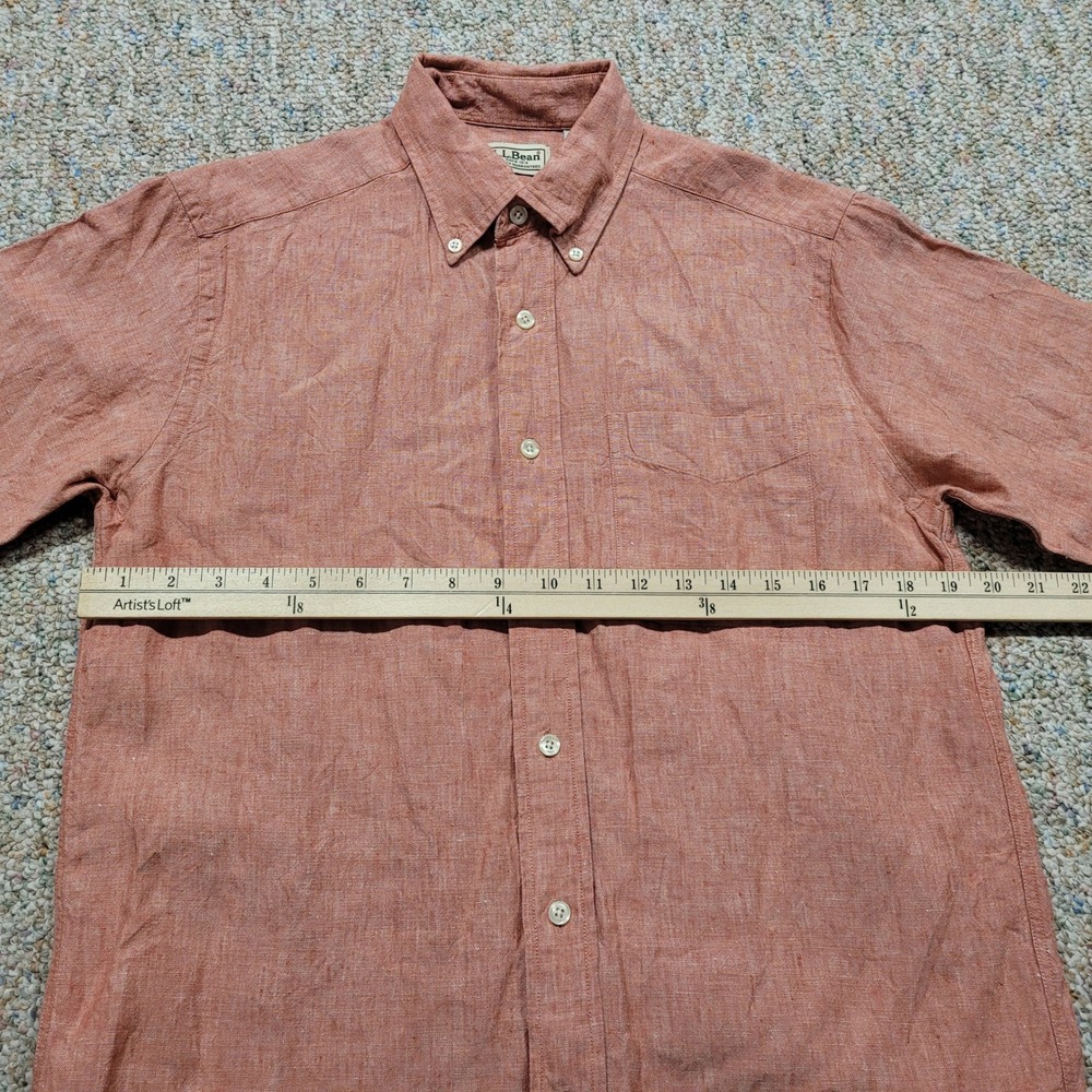 LL Bean Shirt Mens Small Red Linen Short Sleeve Button Down 0VV84 Outdoors - Picture 7 of 11